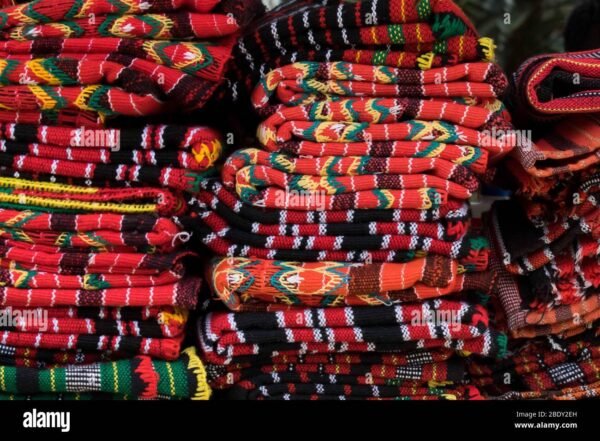 june-5-2019-baguio-city-philippines-red-traditional-weaved-costumes-of-the-igorot-tribe-in-the-cordillera-administrative-region-cloth-folded-on-a-2BDY2EH Cordillera Weaved Items